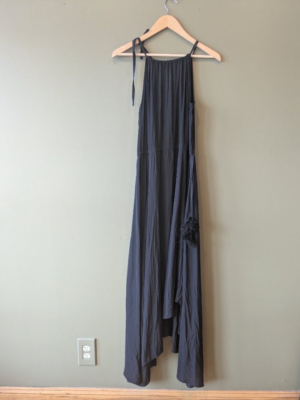Calypso St Barth Black Maxi Dress Womens Small S Boho Resort Coastal Luxe Tassel